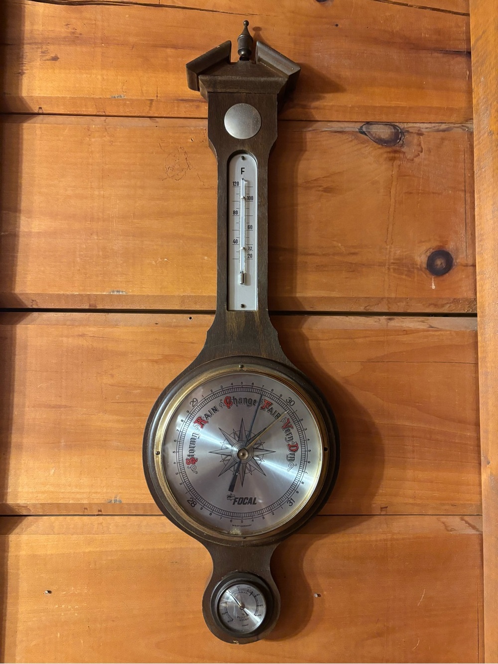 Wood Wall Barometer and Thermometer in Brown
